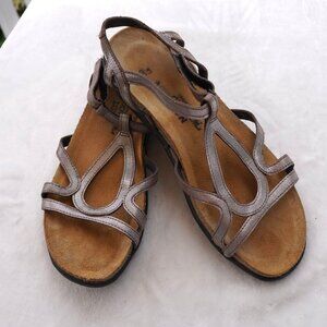 Naot Bronze Leather Open Toe Comfort Sandals Size 39 Hook & Loop Strap